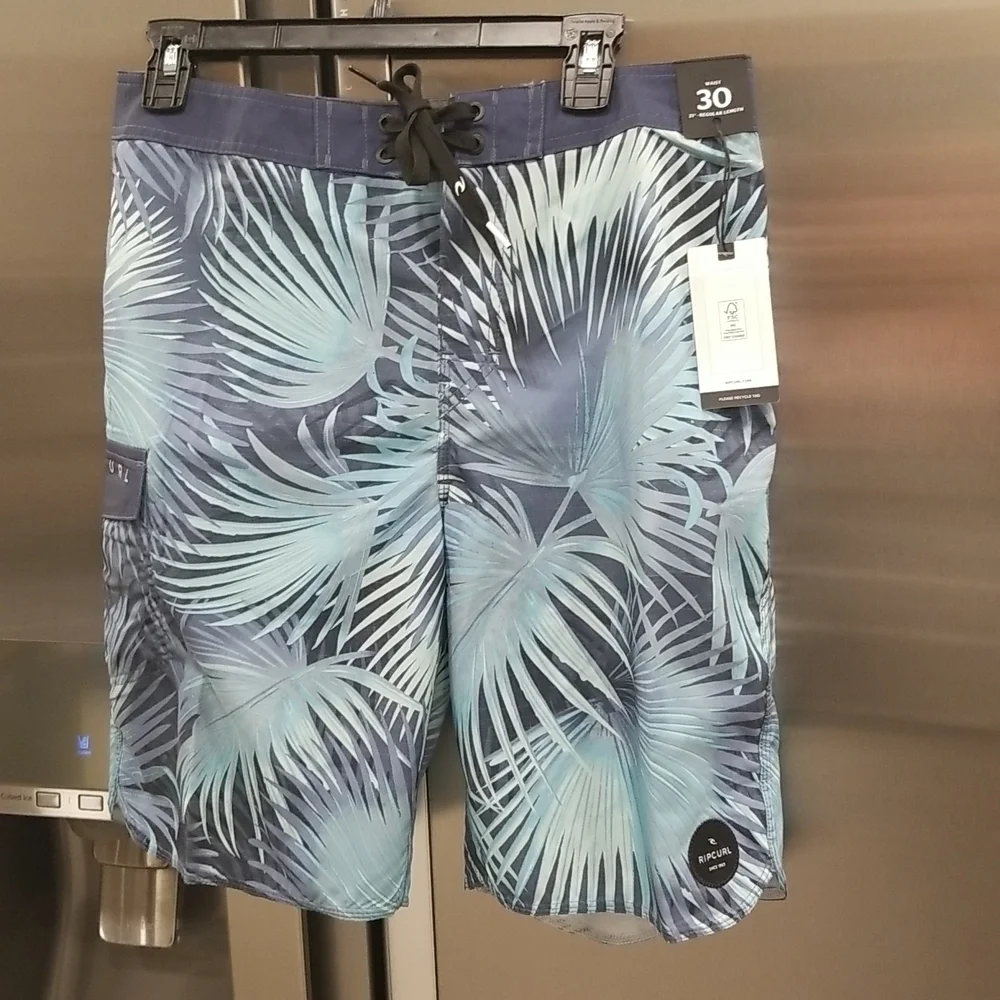 RIP CURL Sunrise NL Boardshorts ~ Navy Teal Palm Leaf Print 30 NWT